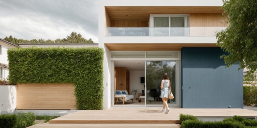 La casa ecológica moderna, con madera y vegetación