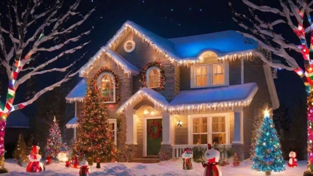 fachada de casa con iluminación navideña