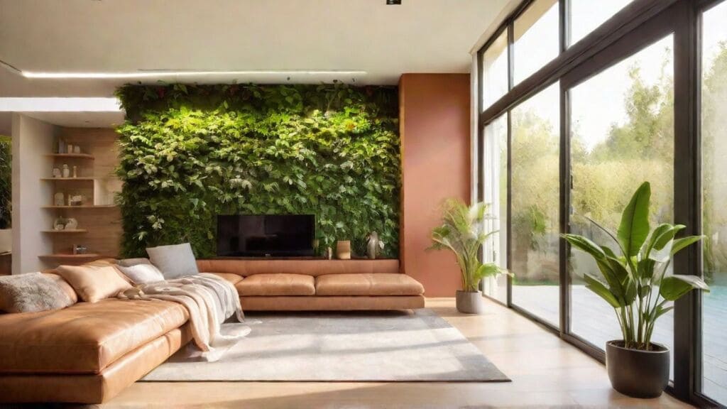 Los muros verdes interiores ofrecen espacios frescos y relajantes.